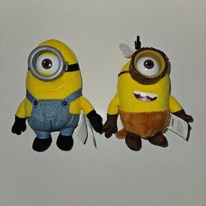 2 Minions Small 6" Plush Lot Stuart Cro Crominion Stuffed Thinkway Toy One Eye